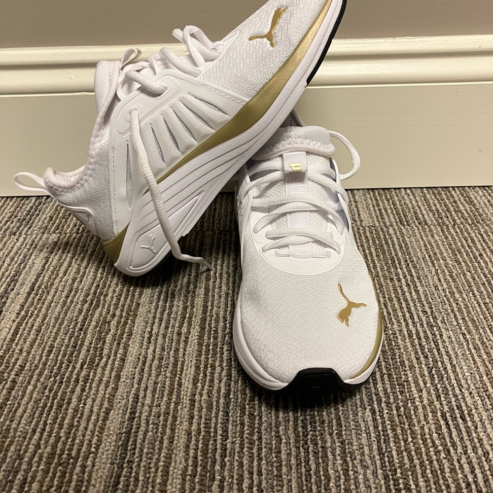 Puma SoftRide White and Gold Shoes